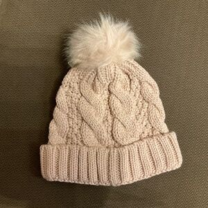 Lovely, soft light peach coloured  'Aran Traditions' knit beanie